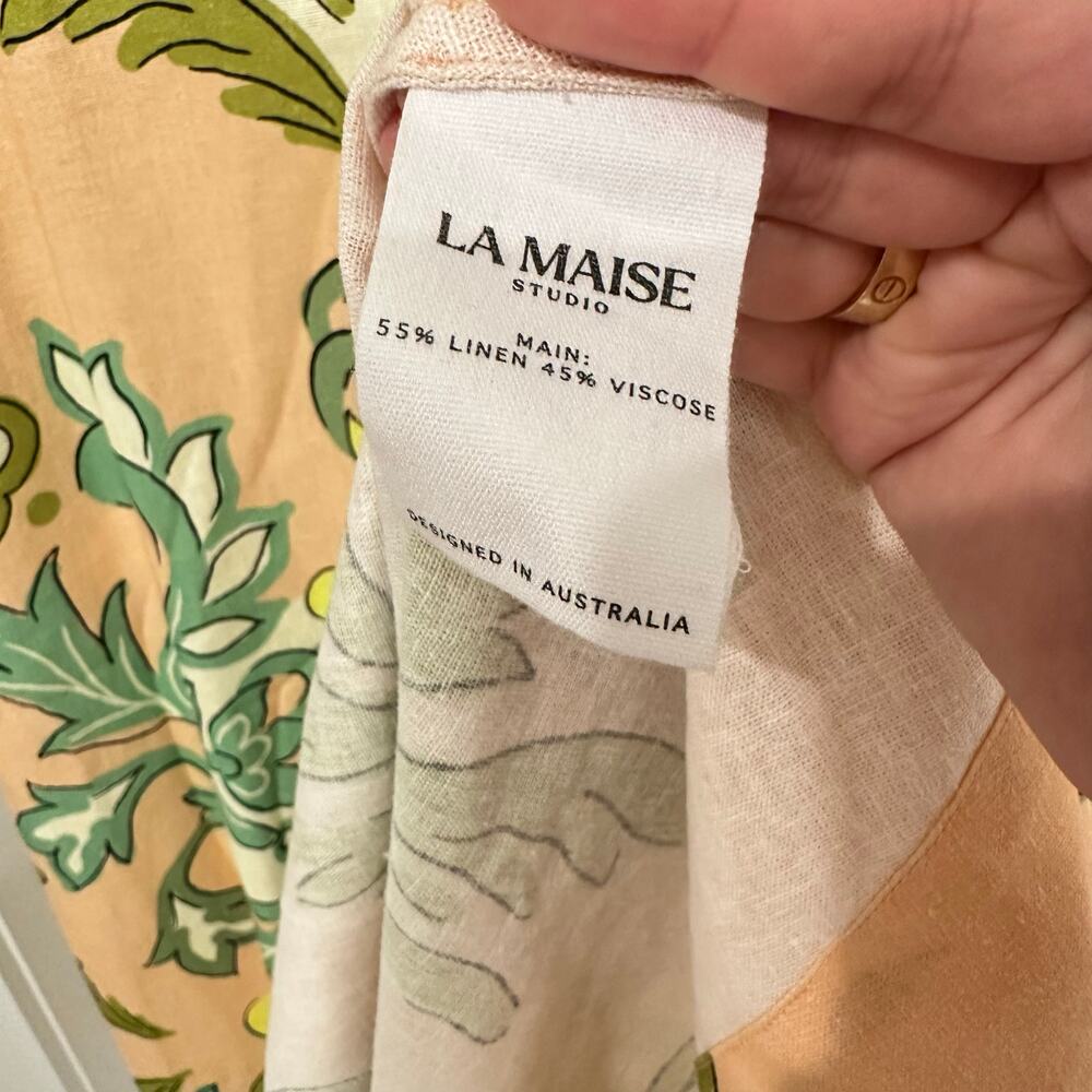 NWT La Maise‎ Studio Lucia Linen Maxi Dress in Pink Placement Size Large - Picture 9 of 9